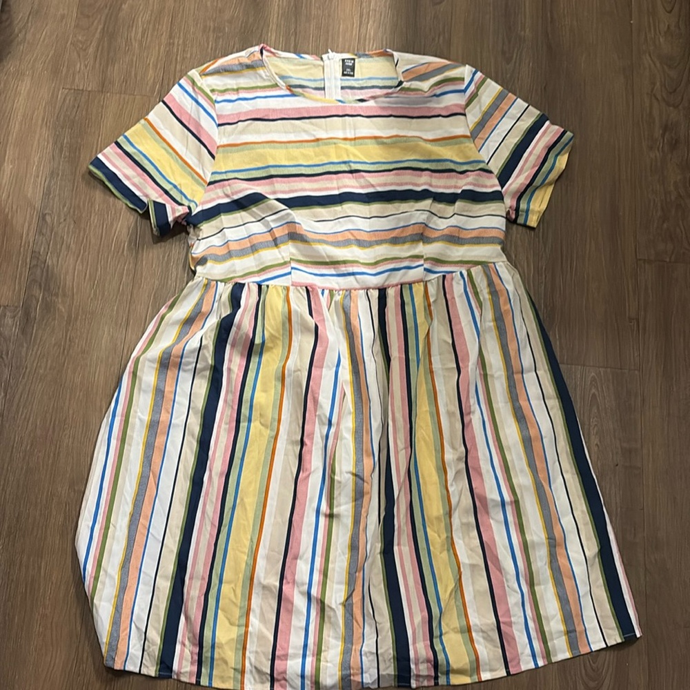 Plus Striped Print Zipper Back A-line Dress